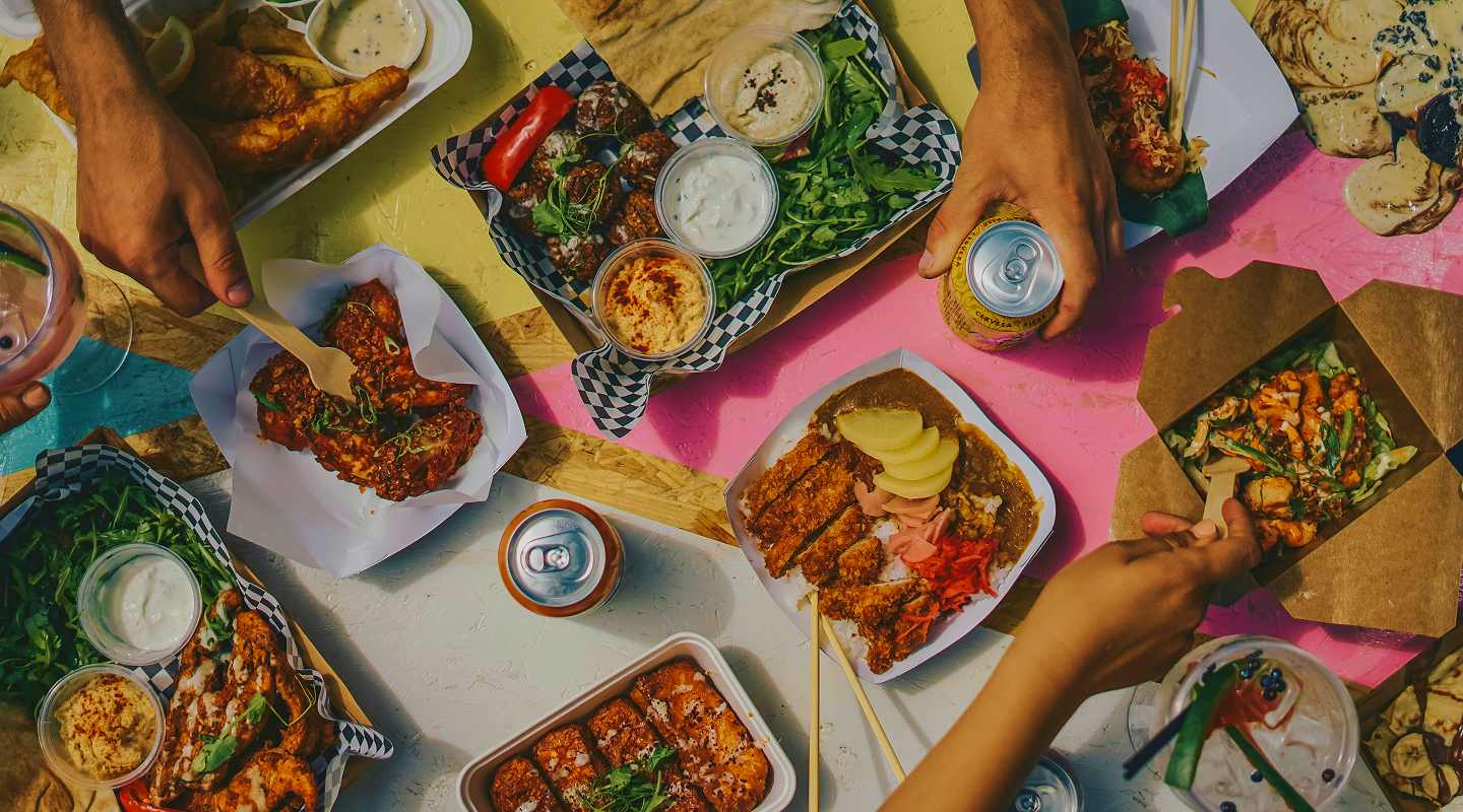 Spread of delicious meals from local restaurants